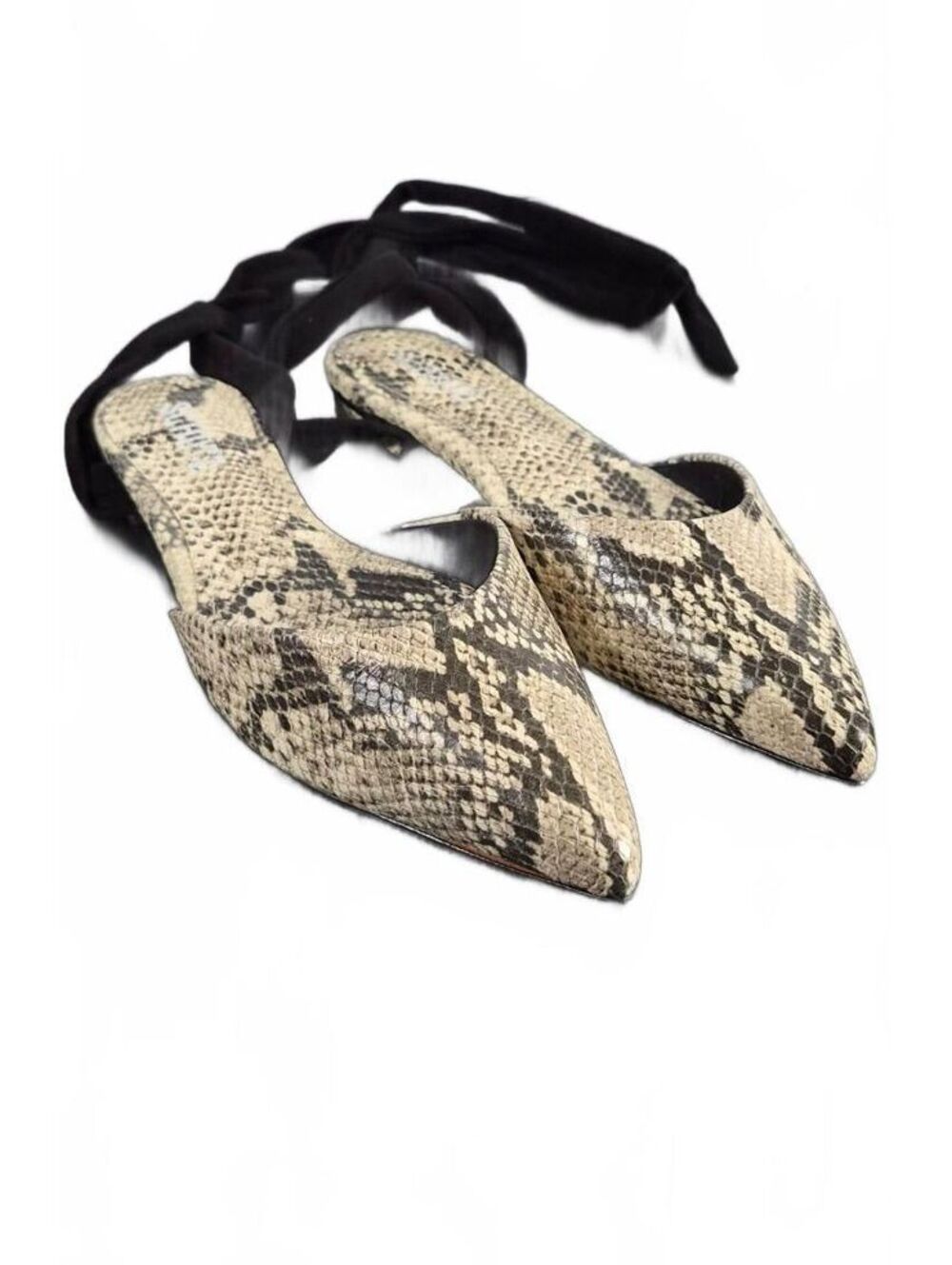 SCHUTZ Barbrah Snake Print Pointed Toe Wrap Flats 7.5B NIB